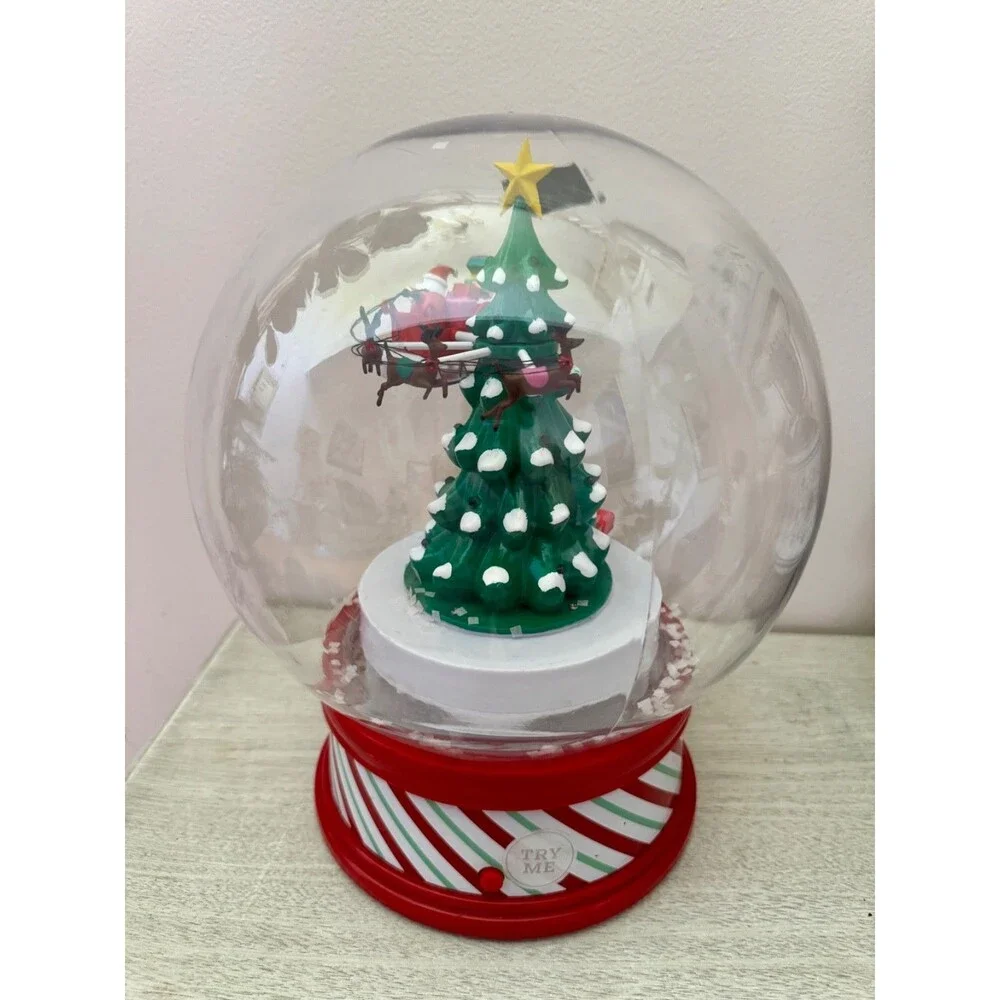 Gemmy Animated Musical Black Santa Sleigh Snow Globe Tree Lights Work Teste